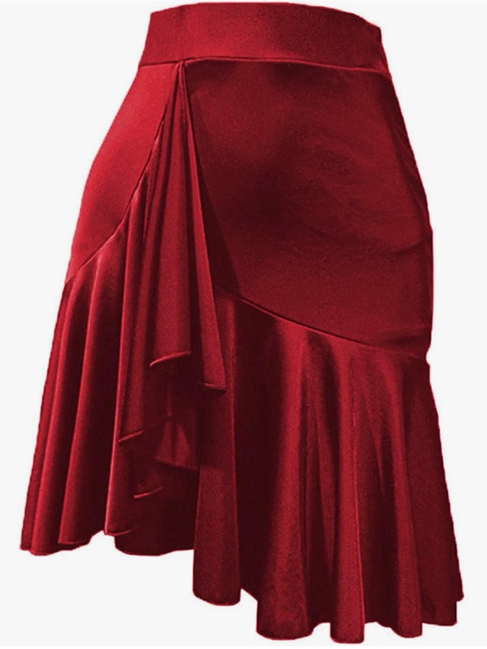 Elegant Asymmetrical Red Ruffle Midi Skirt